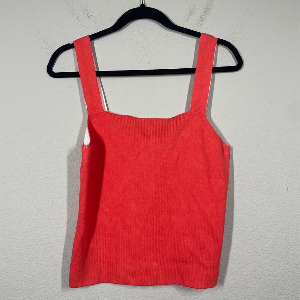 Ecru Size Medium Printed Square Neck Tank Top Red Washed Scarlet Cotton Rib